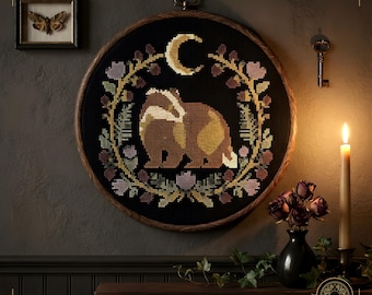 Badger Counted Cross Stitch Pattern PDF | Gothic Cottagecore | cottagecore | Instant Download