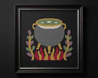 Witch Cauldron Cross Stitch Pattern PDF | Witch Cross Stitch | Gothic Cross Stitch | Halloween Pattern | Instant Download