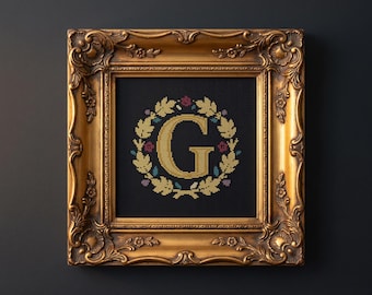 Letter G Cross Stitch Pattern PDF | Gothic Monogram Illuminated Initial | Personalized Gift | Instant Download