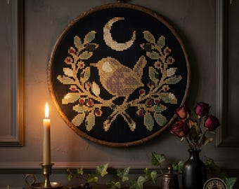 Wren Counted Cross Stitch Pattern PDF | Gothic Cottagecore | cottagecore | Instant Download