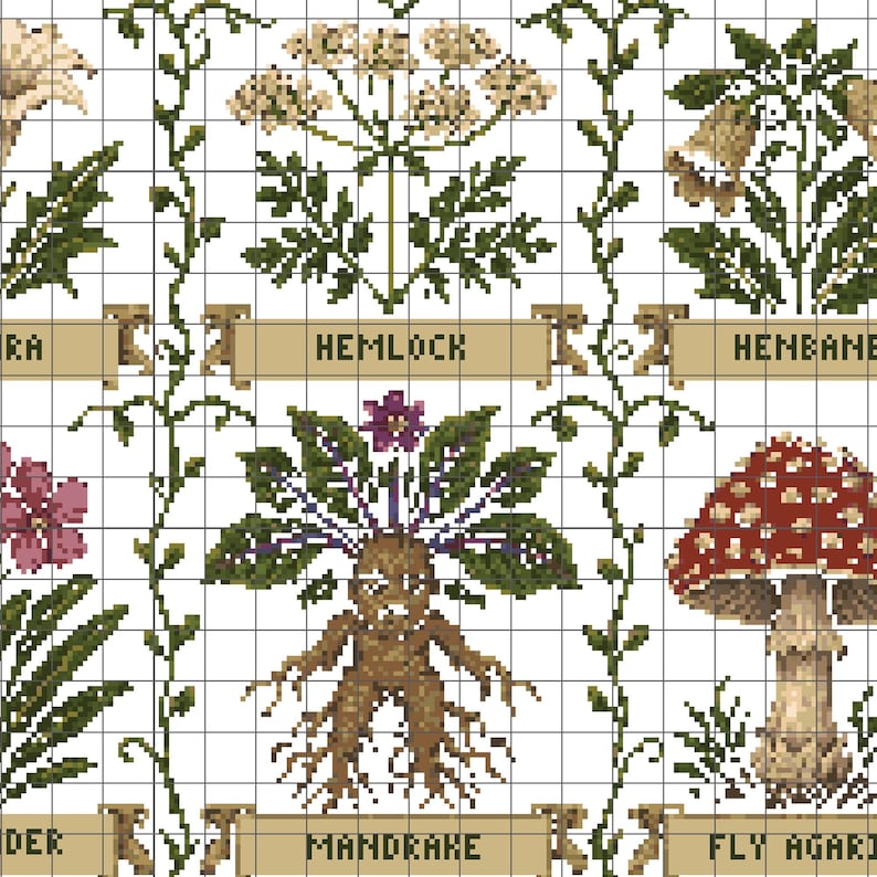 Gothic Cross Stitch Pattern PDF, Poison Garden Sampler Chart | Nine Poisonous Plants | Witchy Botanical Cross Stitch, Instant Download image 4