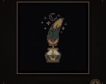 Quill and Inkwell Counted Cross Stitch Pattern PDF | Gothic Gothic | gothic cross stitch | Instant Download