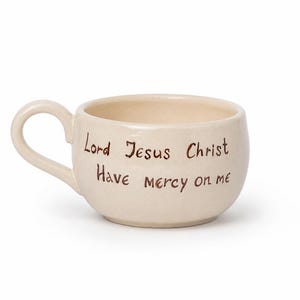 Orthodox Jesus Prayer Mug – Handmade Ceramic Cup with Cross – Christian Pottery Gift