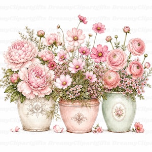 35 JPG Arreglos florales rosa rubor Clipart Ramo floral primaveral Rosa empolvado Botánico Boda Baby Shower Arte floral de pared Rosa acuarela