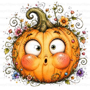 32 JPG Imágenes prediseñadas de calabazas florales Acuarela Fantasma de especias de calabaza Lindo arte de calabaza otoñal Decoración peculiar de jardín y granja Temporada de cosecha de otoño imagen 14
