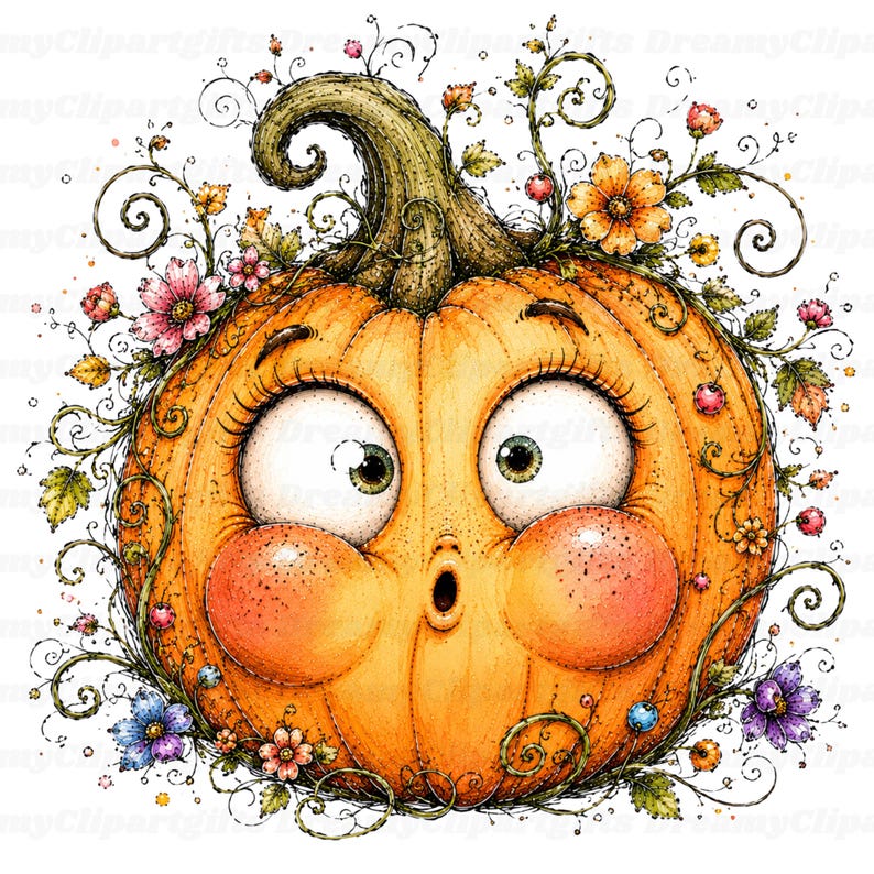 32 JPG Imágenes prediseñadas de calabazas florales Acuarela Fantasma de especias de calabaza Lindo arte de calabaza otoñal Decoración peculiar de jardín y granja Temporada de cosecha de otoño imagen 14