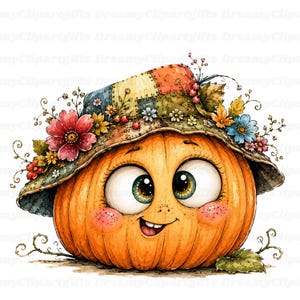 32 JPG Imágenes prediseñadas de calabazas florales Acuarela Fantasma de especias de calabaza Lindo arte de calabaza otoñal Decoración peculiar de jardín y granja Temporada de cosecha de otoño imagen 16