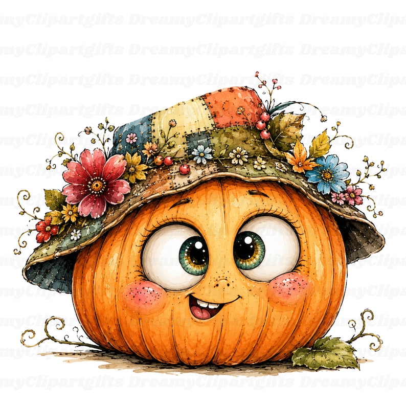 32 JPG Imágenes prediseñadas de calabazas florales Acuarela Fantasma de especias de calabaza Lindo arte de calabaza otoñal Decoración peculiar de jardín y granja Temporada de cosecha de otoño imagen 16
