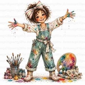 33Pintura Chica Clipart Artista Mujeres PNG Pintora de acuarela Dama Boceto Amante del arte Lujo Artista femenina creativa Pintura Artesanía Ilustración
