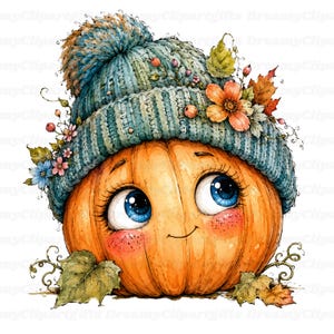 32 JPG Imágenes prediseñadas de calabazas florales Acuarela Fantasma de especias de calabaza Lindo arte de calabaza otoñal Decoración peculiar de jardín y granja Temporada de cosecha de otoño imagen 6