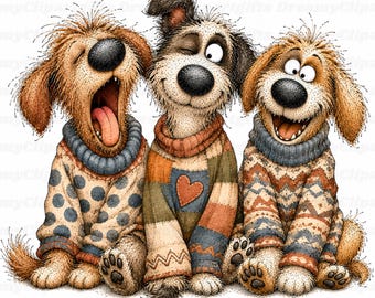 30 Perros peculiares y mejores amigos PNG Acuarela Cachorro y gatito Amigos Arte animal Adorables ilustraciones de mascotas Dibujos animados Floral Perro Gato Gráfico