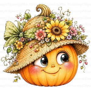32 JPG Imágenes prediseñadas de calabazas florales Acuarela Fantasma de especias de calabaza Lindo arte de calabaza otoñal Decoración peculiar de jardín y granja Temporada de cosecha de otoño imagen 12