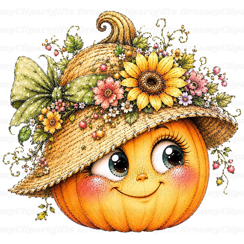32 JPG Imágenes prediseñadas de calabazas florales Acuarela Fantasma de especias de calabaza Lindo arte de calabaza otoñal Decoración peculiar de jardín y granja Temporada de cosecha de otoño imagen 12