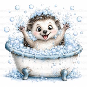 33 Watercolor Bath Animals Clipart Funny Bathtub Spa Animals PNG Bubble Bath Time Illustrations Bathroom Kids Wall Art Nursery Decor Graphic