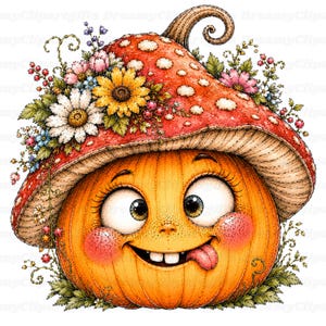 32 JPG Imágenes prediseñadas de calabazas florales Acuarela Fantasma de especias de calabaza Lindo arte de calabaza otoñal Decoración peculiar de jardín y granja Temporada de cosecha de otoño imagen 10