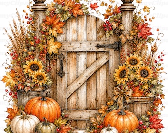36 Fall Farm Elements PNG Autumn Harvest Clipart Rustic Countryside Farmhouse Decor Pumpkin Farm Elements Fall Leaves Floral Illustrations