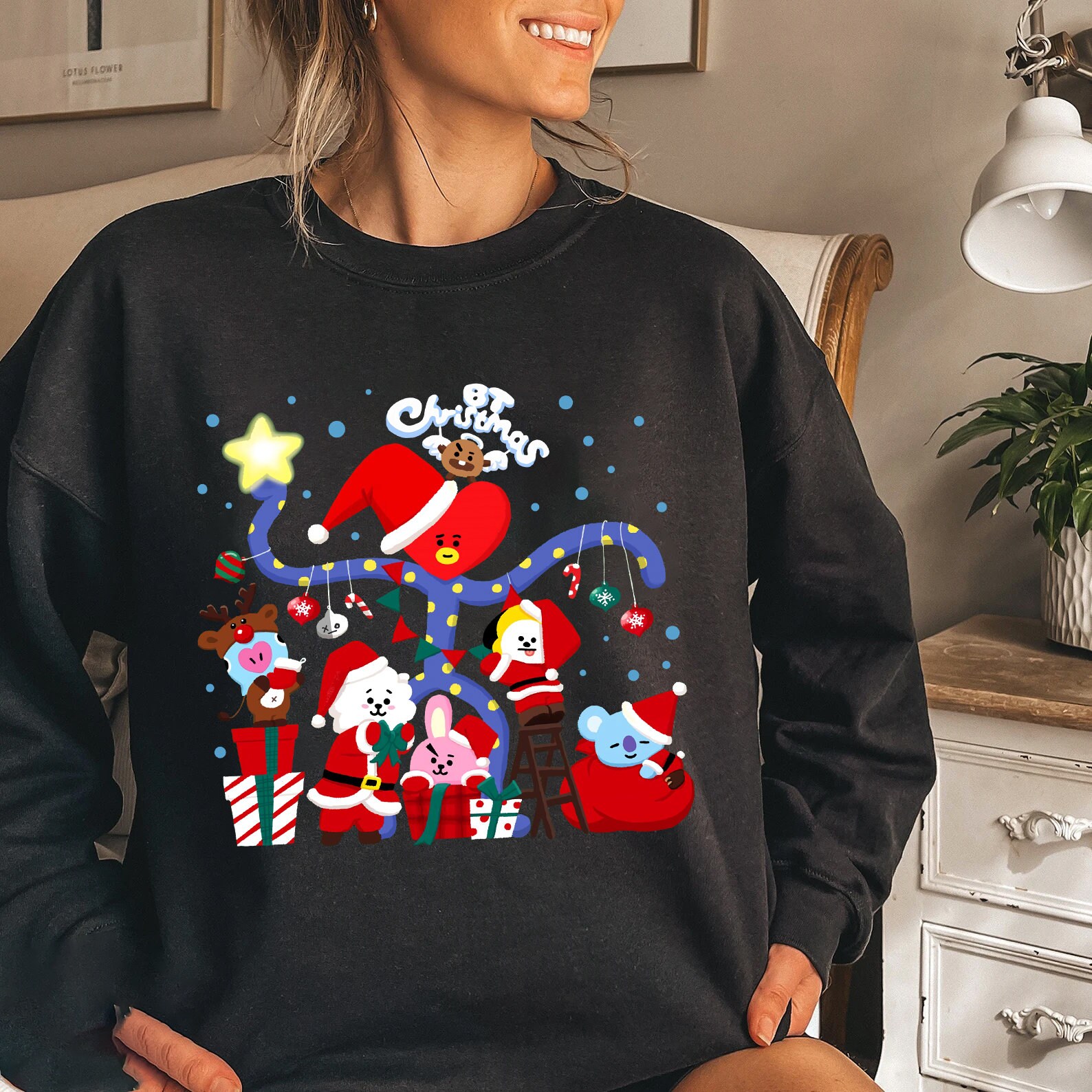 BT21 wearing Christmas Sweater|Bt21 Christmas Sweatshirt
