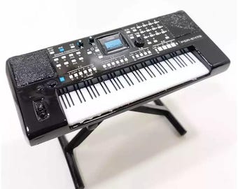 Handmade Miniature Yamaha PSR Keyboard Replica 16cm | Resin & Rubber Miniature Instrument Model with Stand