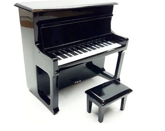 Handmade Miniature Piano Replica, Detailed Wood Dollhouse Music Room Decor, Pianist Gift, High Gloss Miniature Musical Instrument Model