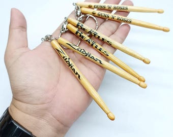 Mini Drumstick Wood Keychain 10cm - Rock Band Music Merch Accessories - Drum Stick Key Ring for Backpack - Birthday Gift for Musician