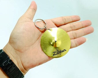Miniature Cymbal Keychain, Solid Brass Drummer Keyring, Mini Musical Instrument Replica, Drum Kit Accessories, Gift for Drummers Musicians