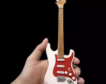 Handmade 25cm Miniature Fender Stratocaster Guitar Replica - Mahogany Wood Mini Electric Guitar Model with Adjustable Stand - Musician Gift