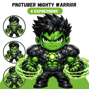 Green Warrior PNGTuber |Mighty Superhero VTuber Avatar |4 Expressions | Veadotube Mini |Reactive PNGTuber|Twitch PNG Avatar|Monster Streamer