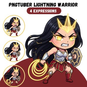 Lightning Warrior PNGTuber | Female Superhero VTuber Avatar | 4 Expressions | Veadotube Mini | Reactive PNGTuber | Twitch PNG Avatar |
