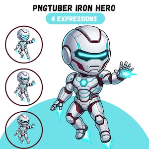 PNGTuber Model |masked SuperHero |Chibi Iron Vtuber Avatar | 4 Expressions | Veadotube Mini | Reactive GIFtuber | Twitch Streaming PNG