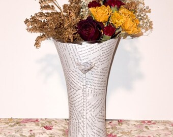 CUSTOM Upcycled Book Pages Vase, Real Book Pages & Origami Flower, Unique Bookshelf Decor