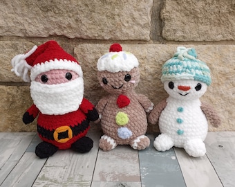 Christmas Trio - Santa, Gingerbread man, Snowman, crochet patterns, pdf