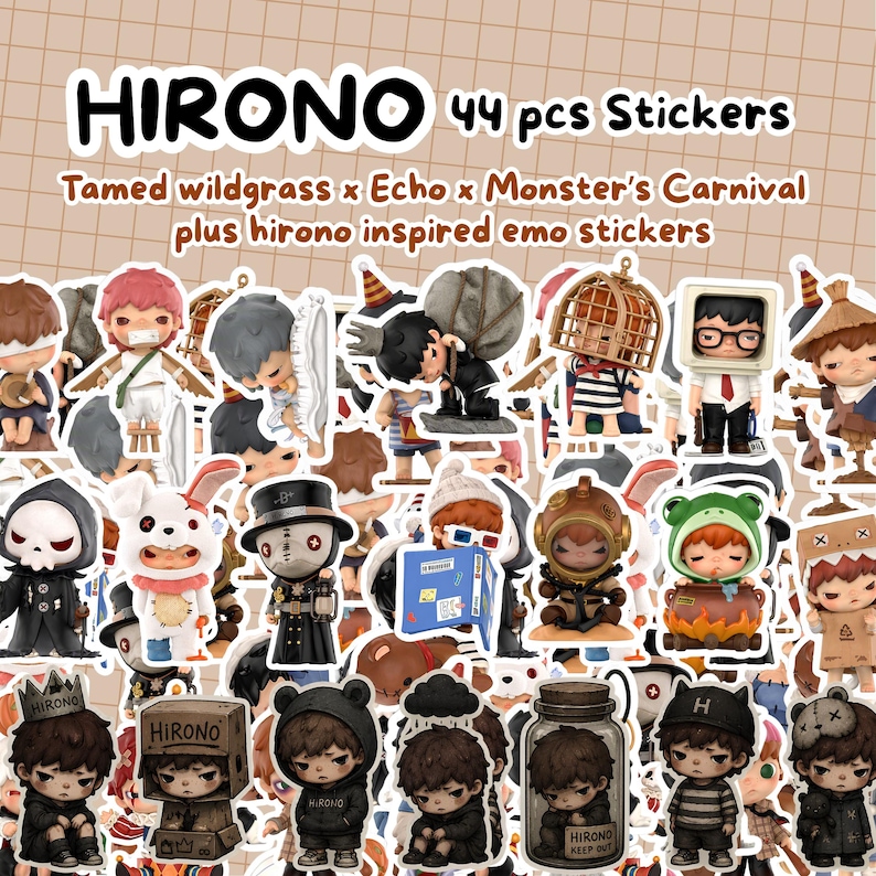 Hirono Fan Sticker Pack | Waterproof Vinyl | Tear resistant | Cute Journaling Stickers | Kawaii Hirono Design Diecut 44pcs