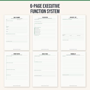 Executive Function Planner Printable, ADHD Starter Kit for Adults, 6-Page PDF