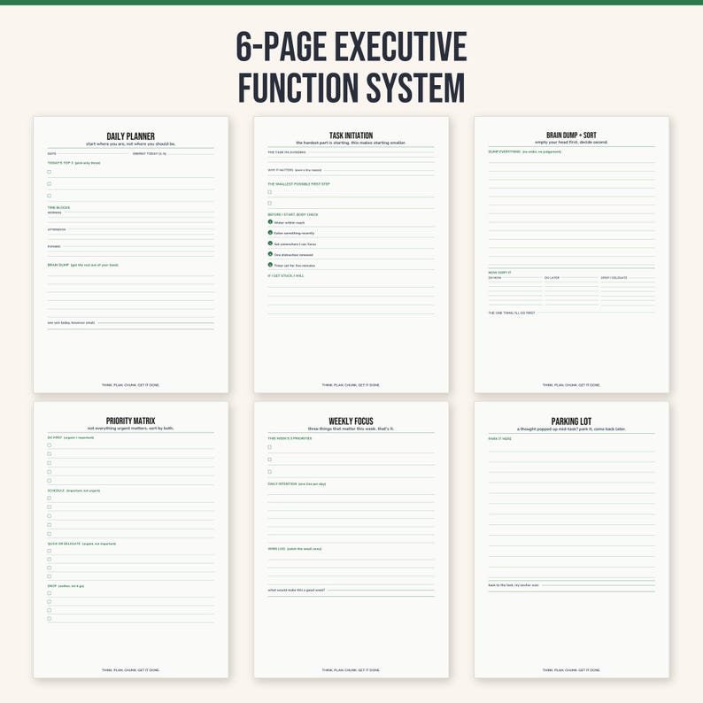 Executive Function Planner Printable, ADHD Starter Kit for Adults, 6-Page PDF image 1