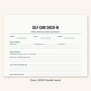 ADHD Self-Care Check-In Printable, Daily Wellbeing Planner for Adults, PDF image 3