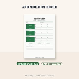 ADHD Medication Tracker Printable | Daily Symptom Log | Focus Mood Energy | A4 + US Letter PDF image 1