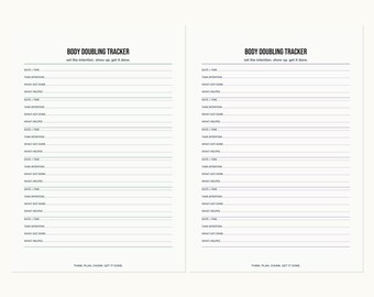 Body Doubling Tracker Printable, ADHD Focus Planner for Adults, A4 + Letter PDF