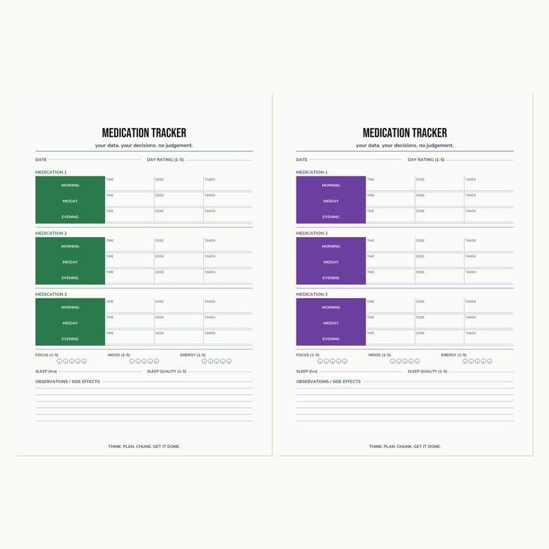 ADHS Medikation Tracker Printable | Tagebuch der Beschwerden | Fokus Stimmung Energie | A4 + US Letter PDF Bild 2