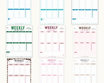Planejador semanal imprimível para TDAH: grade de tarefas de 7 dias, 9 estilos de cores