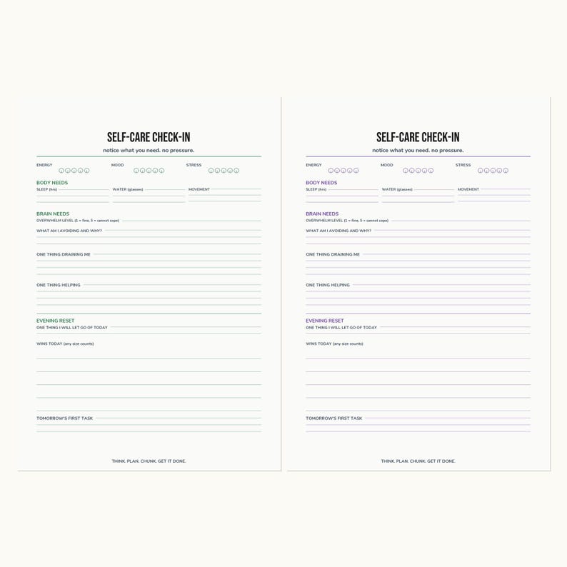 ADHD Self-Care Check-In Printable, Daily Wellbeing Planner for Adults, PDF image 2