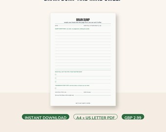 ADHD Brain Dump Utskrivbar Mind Sweep Page Överväldigande Att-göra-lista