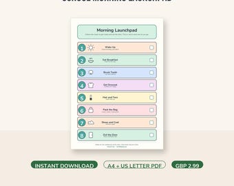 School Morning Routine Chart for Kids, Get Ready Checklist, Morning Launchpad Picture Checklist, Get Out the Door Chart, Instant Download