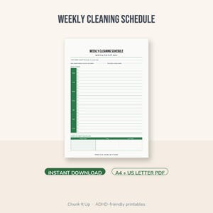 Horario de limpieza para personas con TDAH (imprimible) / Planificador semanal del hogar (PDF) / Tabla de tareas para adultos neurodivergentes imagen 2