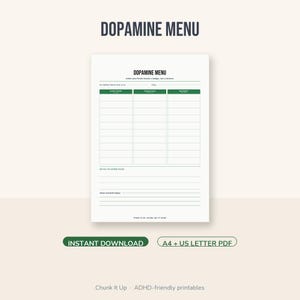 Dopamine Menu Printable, ADHD Activity Planner for Stuck Days, A4 + Letter PDF image 1