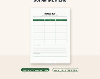 Dopamine Menu Printable, ADHD Activity Planner for Stuck Days, A4 + Letter PDF