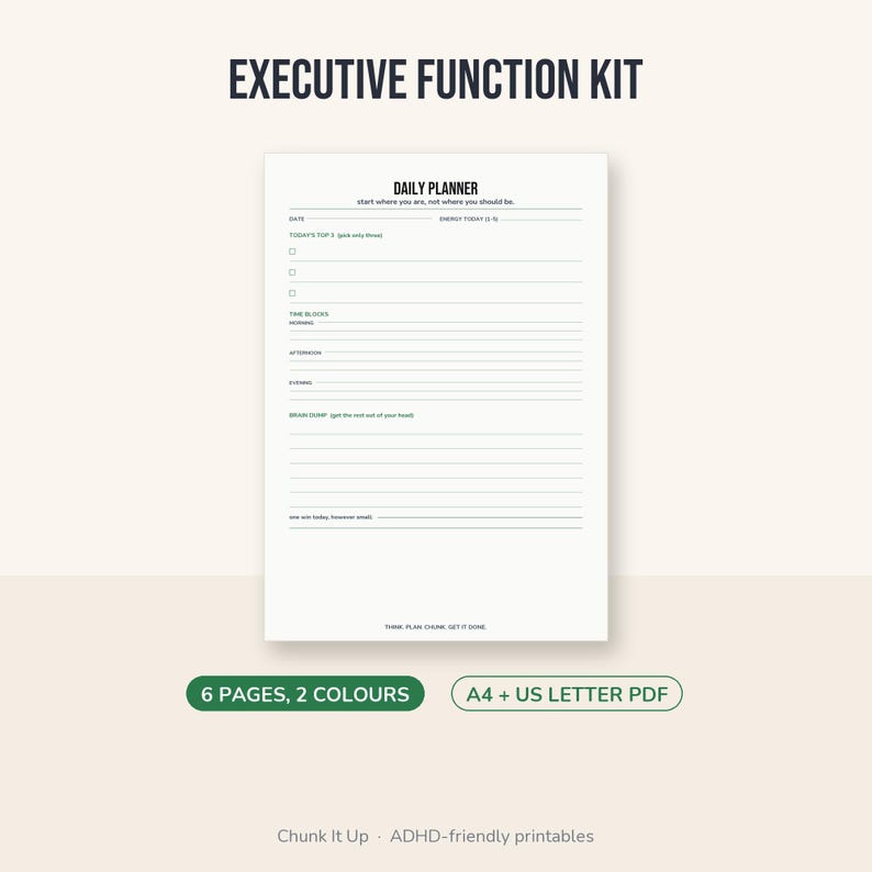 Executive Function Planner Printable, ADHD Starter Kit for Adults, 6-Page PDF image 3