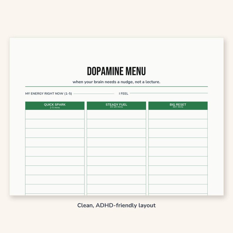 Dopamine Menu Printable | ADHD Motivation Tool | Activity Planner | A4 + US Letter PDF image 3