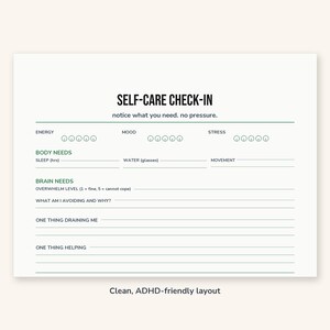 Self-Care Check-In Printable | ADHD Wellbeing Planner | PDF image 3