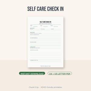 ADHD Self-Care Check-In Printable, Daily Wellbeing Planner for Adults, PDF image 1
