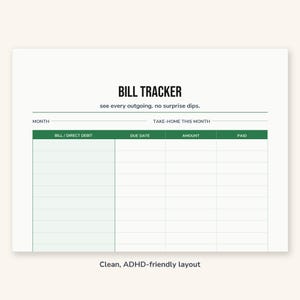 ADHD Bill Tracker Printable | Monthly Budget Planner PDF | A4 + US Letter Instant Download bild 3